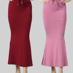 TWIN BIRDS Maroon & Pink Plain Saree Shapewear - Pack Of 2-image-92