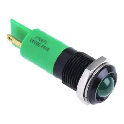 RS PRO Green Panel Mount Indicator 24V DC, Mounting Hole Size 14 mm, Termination Type Solder Tab, Model No 210872-2