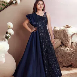Lagorii Girls Sleeveless And Sequined Partywear Gown Navy Blue-picture-20