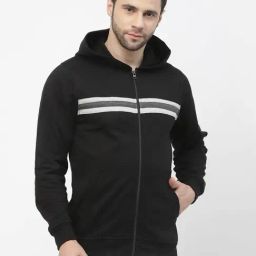Kalt Black Regular Fit Stripes Hooded Sweatshirt-picture-28