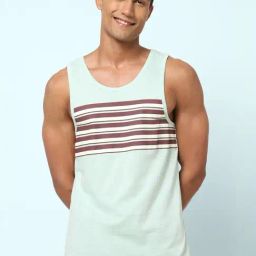 Ajile By Pantaloons Aqua Green Cotton Slim Fit Striped Tank Tee-image-77