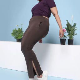 BlissClub Women Brown On-The-Go Slit Flare Pants Brushed For Extra Softness-image-19