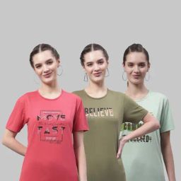 Vimal Jonney Pink & Green Cotton Printed Sports T-Shirt - Pack Of 3-image-91