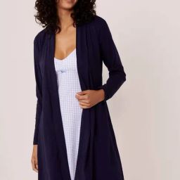La Vie En Rose Navy Cotton V Neck Robe-image-73