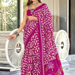 Suha Pink Pure Cotton Printed Block Print Sarees-picture-24