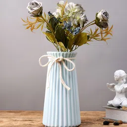 TAYHAA Azure Charm Blue & Beige Striped Ceramic Rope Flower Vase-image-72