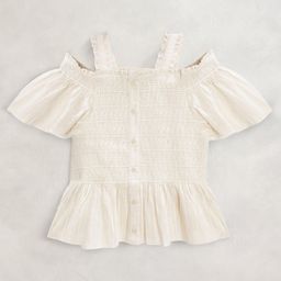 Cherry Crumble by Nitt Hyman Half Sleeves Smocked Cold Shoulder Top - Cream-image-33