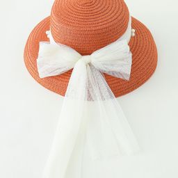 Babyhug Straw Hats With Bow Applique -Orange-image-59