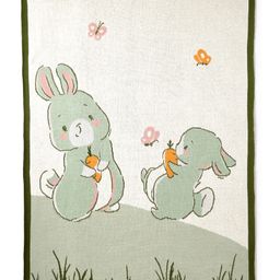 The White Cradle Organic Cotton Knitted Baby Blanket Rabbit Print - Green-image-35