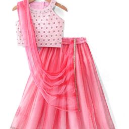 Babyhug Sleeveless Sequenced Embroidered Net Choli Lehenga and Dupatta - Pink & Peach-image-87