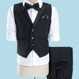 Robo Fry Full Sleeves Party Suits With Bow - Black & White-image-95