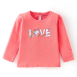 Babyhug Cotton Knit Full Sleeves Unicorn Graphics T-Shirt - Coral-image-51