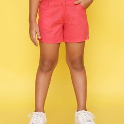 Knitting Doodles Pure Cotton Solid Button Down Shorts Wih Adjustable Waist - Pink-image-23