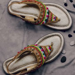 LIL PITAARA Beads Embellished  Zari Sandals - Gold-picture-16