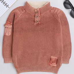 Yellow Apple Cotton Full Sleeves Sweater With Solid Colour - Brown-image-34