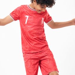 Pine Active Knit Half Sleeves Athleisure T-Shirt & Shorts Set Text & Number Print - Red-image-64