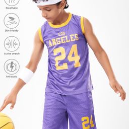 Pine Active Sleevless T-Shirt & Shorts Set Basketball Los Angeles Print - Purple-image-77