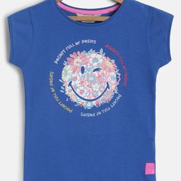 Tales & Stories Half Sleeves Pocket Floral Embellished & Smiley Printed Tee - Royal Blue-picture-45