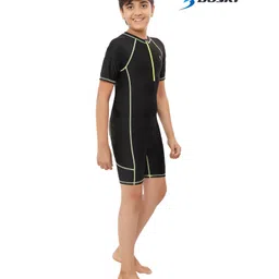 Bosky Swimwear Half Sleeves Bodysuit with Line Print - Black-picture-1