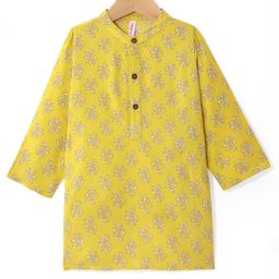 Babyhug Cambric Woven Kurta Floral Print -  Yellow-image-7