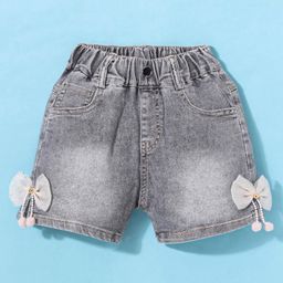 Kookie Kids Denim Shorts with Bow Applique - Black-image-29