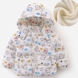 Kookie Kids Full Sleeves Padded Hooded Jacket with Tiger Print - White-image-92