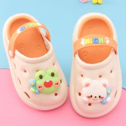 Oh! Pair Slip On  Clogs With Back Strap Closure & Frog & Teddy Applique - Orange-image-22