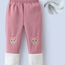 Kookie Kids Full Length Lounge Pants Bear Embroidered- Pink-picture-18