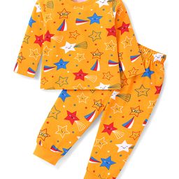 Babyhug Cotton Knit Full Sleeves Night Suit With Stars Print - Orange-image-85