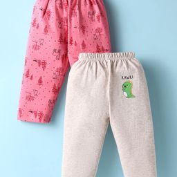 Ben Benny Interlock Knit Full Length Animals Printed Lounge Pants Pack of 2 - Beige & Dark Pink-image-84