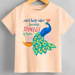 KNITROOT Diwali Theme Half Sleeves Peacock Printed T-Shirt - Peach-picture-19