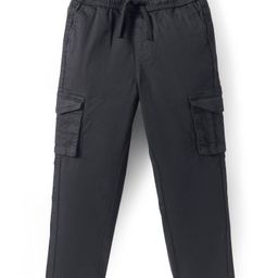 Pine Kids Cotton Woven Full Length Solid Colour Trouser With Cargo Pockets - Black-image-78