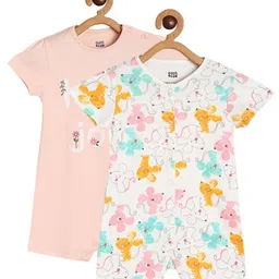 MINI KLUB Pack Of 2 Cotton Half Sleeves Floral & Mouse Printed Rompers - Multi Colour-picture-39