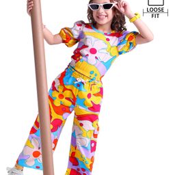Ollington St. 100% Cotton Floral Printed Co-Ord Set Half Sleeves Top & Culottes - Pink-picture-20