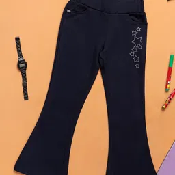 PURPLE UNITED KIDS Cotton Stones Embellished Stars Designed Bell Bottom Trousers - Navy Blue-picture-25