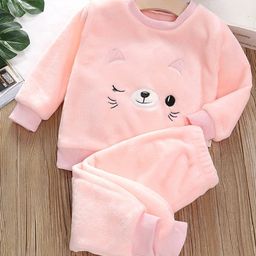 Babymoon Velvet Knit Full Sleeves Cat Patch Embroidered Tee & Pajama Set - Pink-image-65