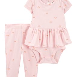 Carter's Knit Half Sleeves Onesie with Leggings & Rainbow Print - Pink-picture-5
