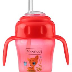 Babyhug Sipper Cup with Soft Silicone Spout & Straw Deer Print Red - 150 ml-image-49