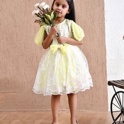 Bella Moda Net Half Sleeves Sequins Embellished & Bow Applique Detailed Dress - Yellow-picture-48