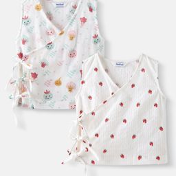 NautiNati Cotton Pack of 2 Sleeveless Strawberry & Tomato Printed Jhablas - White-image-84