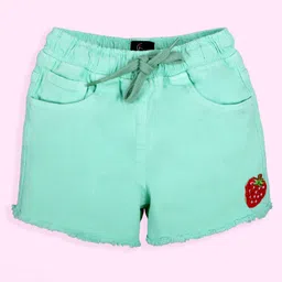 Kiddopanti Denim Strawberry Patch Detailed Shorts - Mint Green-picture-13