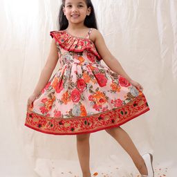 BownBee Blended One Shoulder Floral Printed Dress - Orange-image-92
