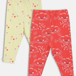 MINI KLUB Cotton Knit Floral & Clouds Printed Leggings - Yellow & Red-picture-41