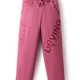 Olio Kids Cotton Knit Full Length Lounge Pant With Text Print - Purple-image-85
