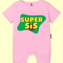 The Peppy Tend 100% Cotton Knit Rakshabandhan Theme Half Sleeves Super Sis Text Printed Romper - Pink-image-91