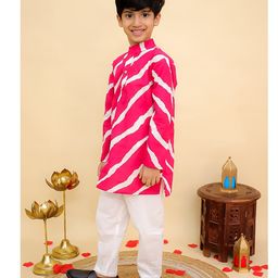 AJ Dezines Cotton Woven Full Sleeves Leheriya Printed Kurta Pyjama Set - Pink-image-76