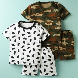 Kidi Wav Pack Of 2 Half Sleeves Camouflage & Abstract Printed Coordinating Tees & Shorts Set - Multi Colour-image-97