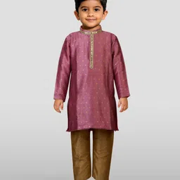 JBN Creation Silk Woven Full Sleeves Geometric Printed Lace Embellished Kurta Pyjama Set - Purple-picture-9