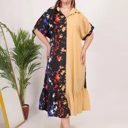 Qurvii+ Women Colourblocked A-Line Dress-image-2