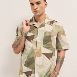THE BEAR HOUSE Men Oversized Fit Abstract Printed Cuban Collar Casual Shirt-picture-44